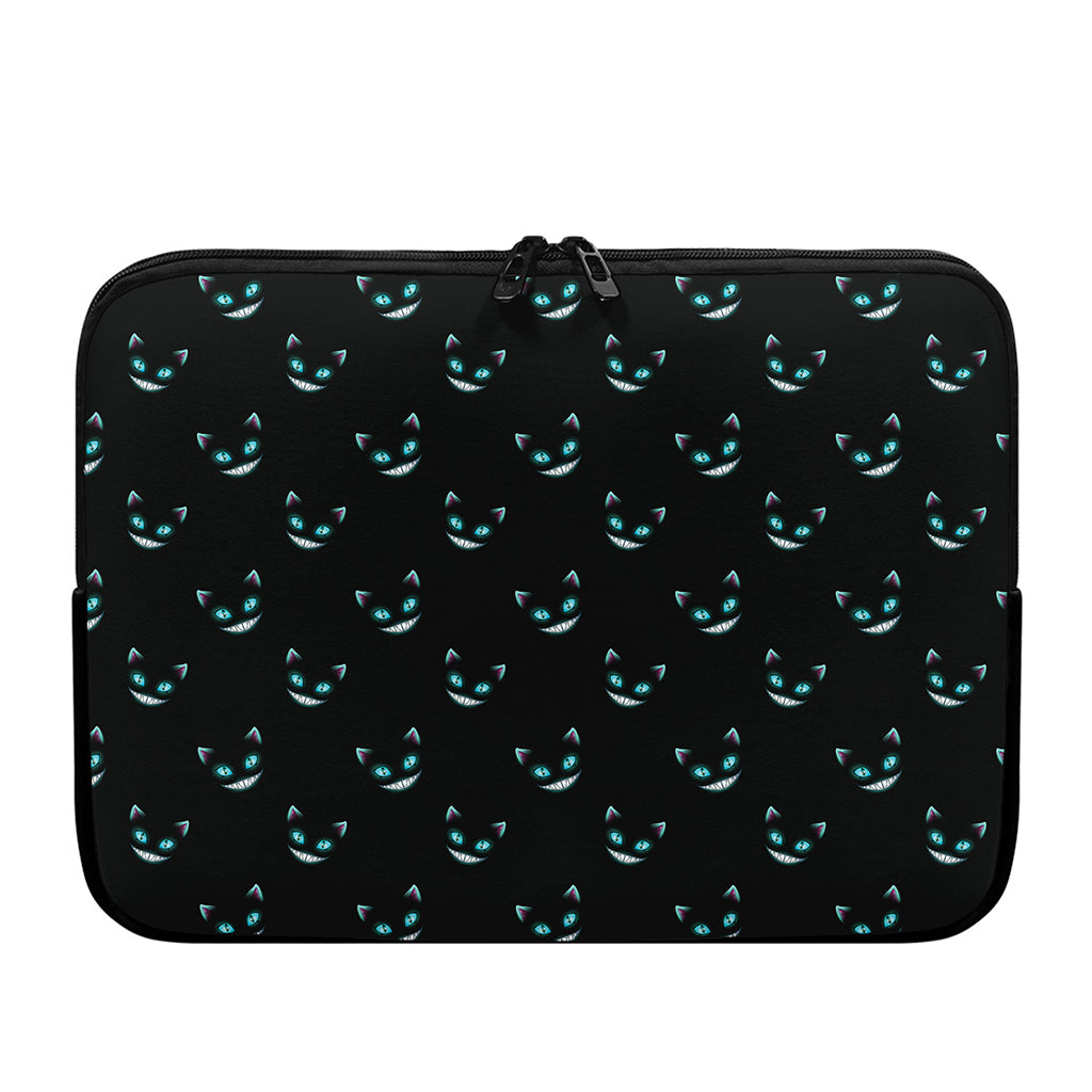 Black Cheshire Cat Pattern Print Laptop Sleeve