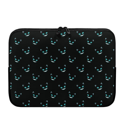 Black Cheshire Cat Pattern Print Laptop Sleeve