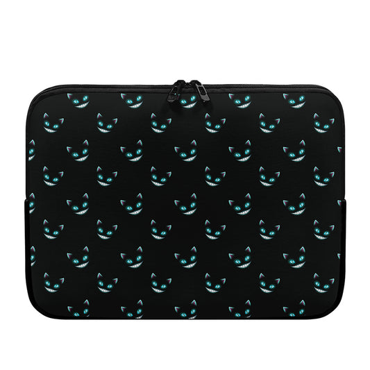 Black Cheshire Cat Pattern Print Laptop Sleeve