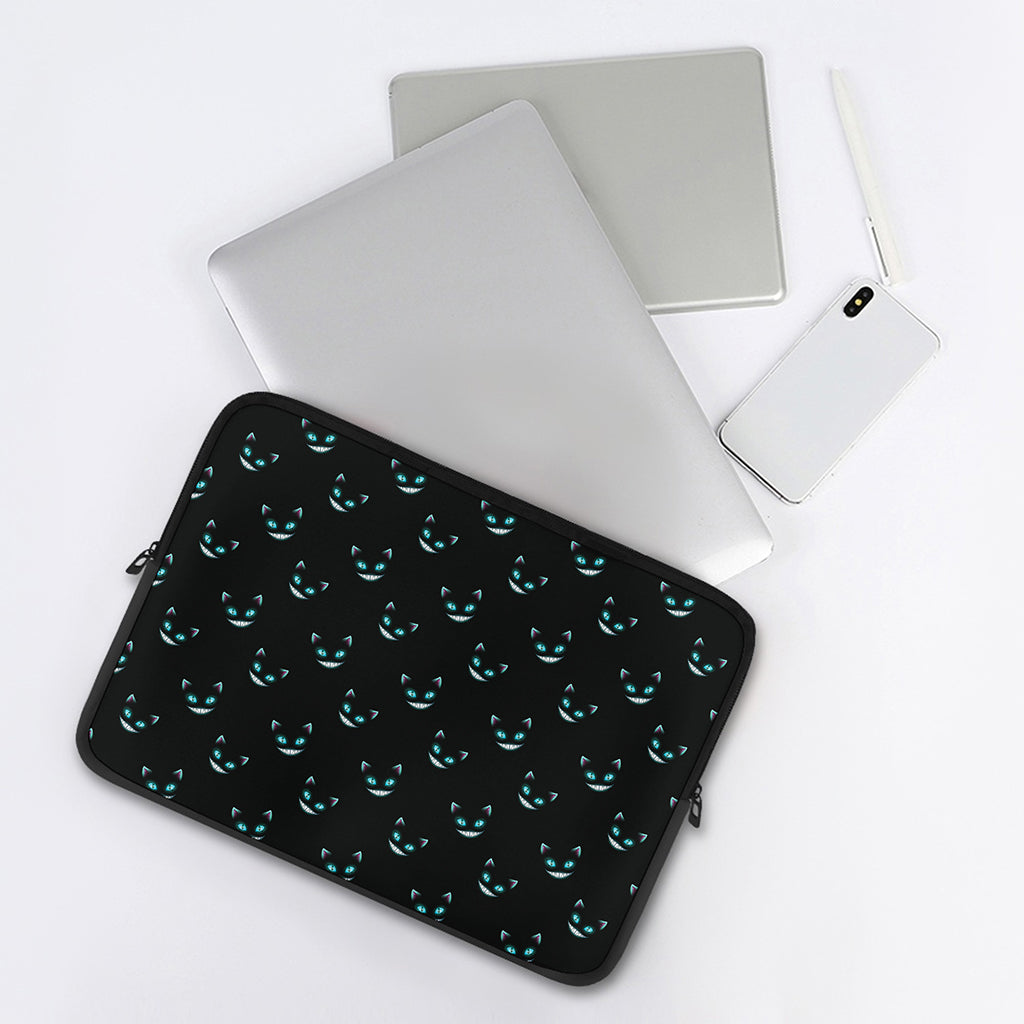 Black Cheshire Cat Pattern Print Laptop Sleeve