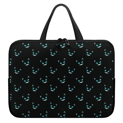Black Cheshire Cat Pattern Print Laptop Sleeve With Handle