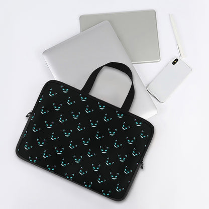 Black Cheshire Cat Pattern Print Laptop Sleeve With Handle