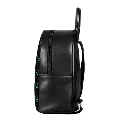 Black Cheshire Cat Pattern Print Leather Backpack
