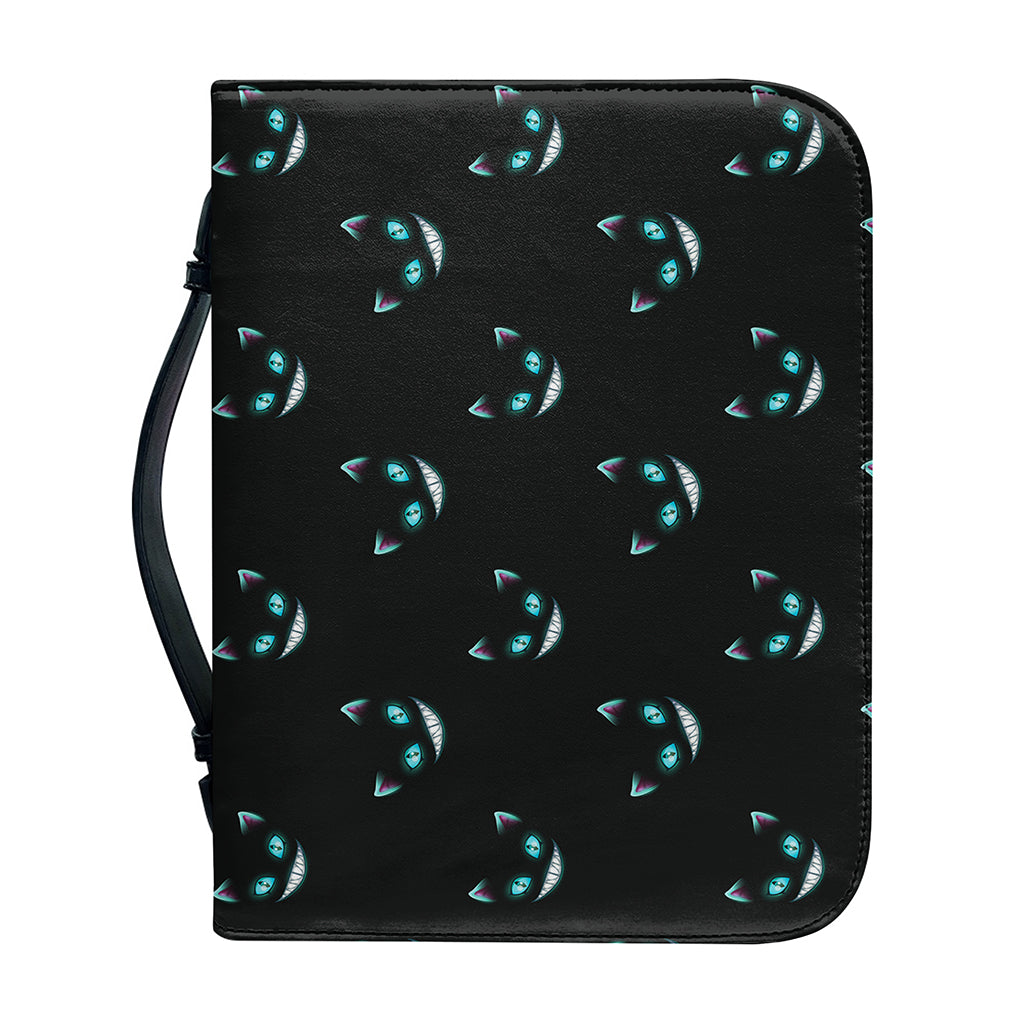 Black Cheshire Cat Pattern Print Leather Bible Cover
