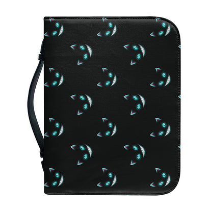Black Cheshire Cat Pattern Print Leather Bible Cover