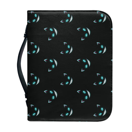 Black Cheshire Cat Pattern Print Leather Bible Cover
