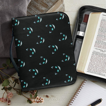 Black Cheshire Cat Pattern Print Leather Bible Cover