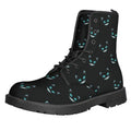 Black Cheshire Cat Pattern Print Lace-Up Boots
