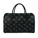 Black Cheshire Cat Pattern Print Leather Duffle Bag
