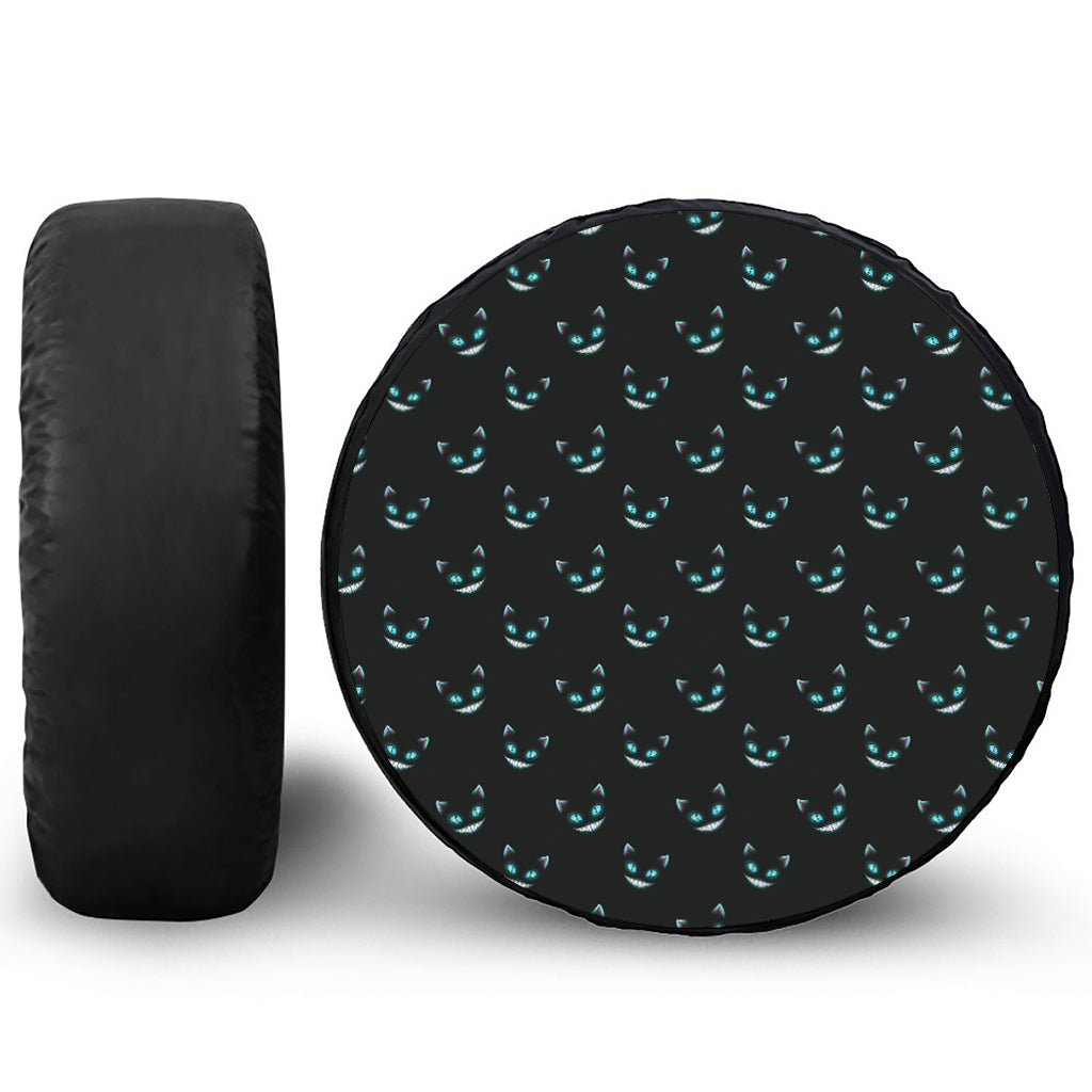 Black Cheshire Cat Pattern Print Leather Spare Tire Cover