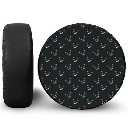 Black Cheshire Cat Pattern Print Leather Spare Tire Cover