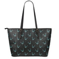 Black Cheshire Cat Pattern Print Leather Tote Bag With Zipper