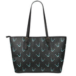 Black Cheshire Cat Pattern Print Leather Tote Bag