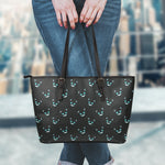 Black Cheshire Cat Pattern Print Leather Tote Bag