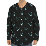 Black Cheshire Cat Pattern Print Long Sleeve Baseball Jersey
