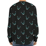 Black Cheshire Cat Pattern Print Long Sleeve Baseball Jersey
