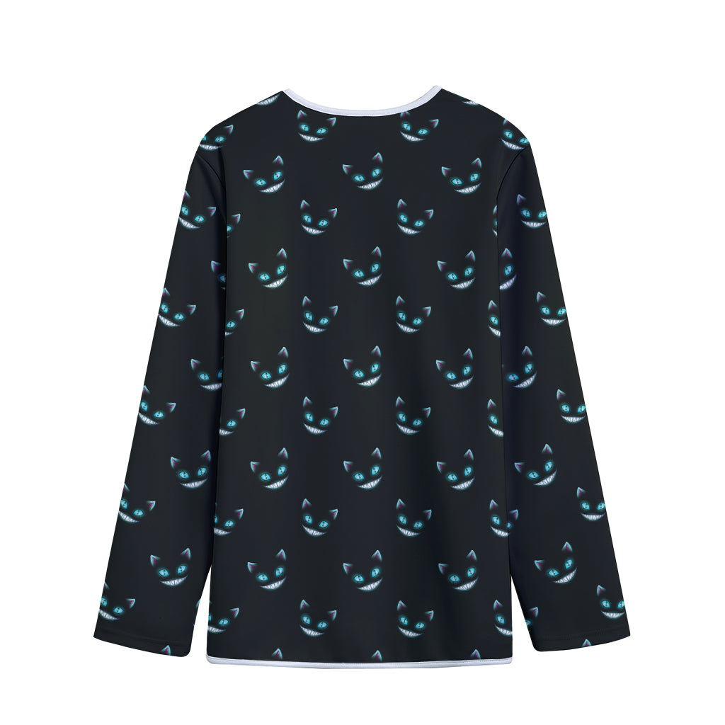 Black Cheshire Cat Pattern Print Long Sleeve Short Coat