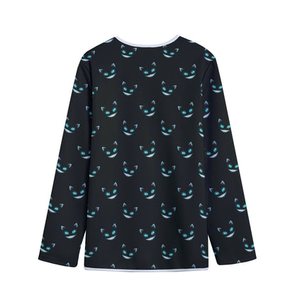 Black Cheshire Cat Pattern Print Long Sleeve Short Coat