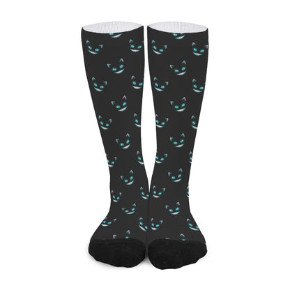 Black Cheshire Cat Pattern Print Long Socks