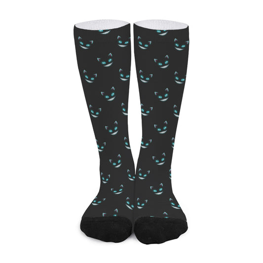 Black Cheshire Cat Pattern Print Long Socks