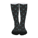 Black Cheshire Cat Pattern Print Long Socks