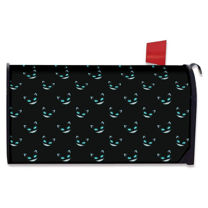 Black Cheshire Cat Pattern Print Mailbox Cover