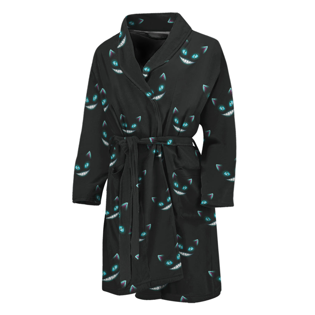Black Cheshire Cat Pattern Print Men's Bathrobe