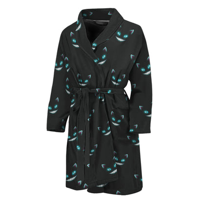 Black Cheshire Cat Pattern Print Men's Bathrobe