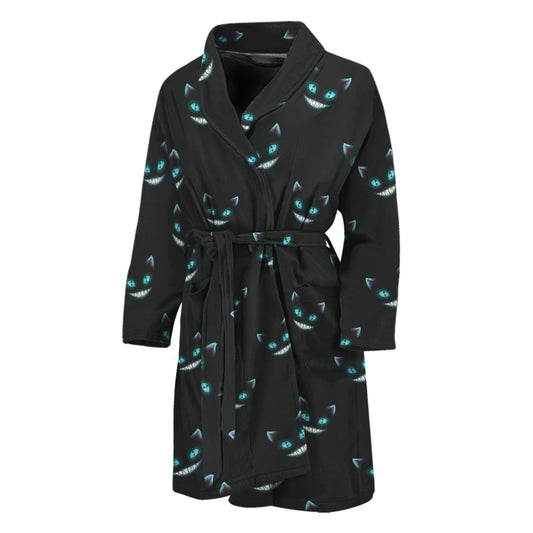Black Cheshire Cat Pattern Print Men's Bathrobe