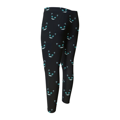 Black Cheshire Cat Pattern Print Men's Compression Pants