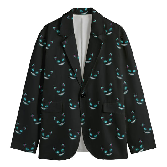 Black Cheshire Cat Pattern Print Men's Cotton Blazer