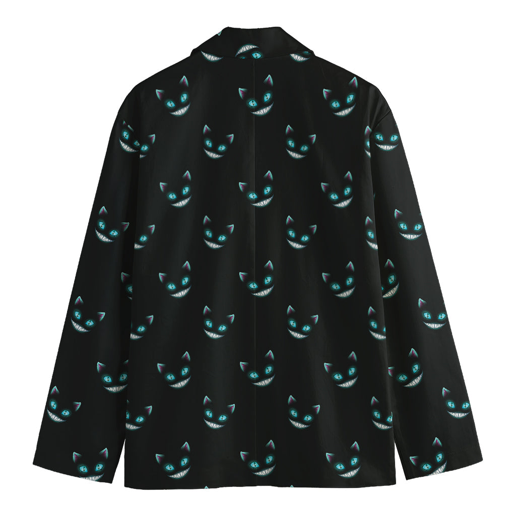 Black Cheshire Cat Pattern Print Men's Cotton Blazer