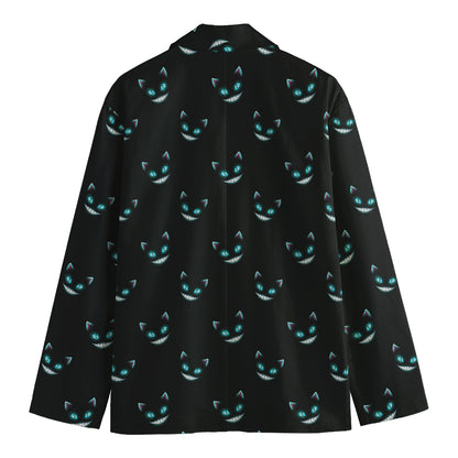 Black Cheshire Cat Pattern Print Men's Cotton Blazer