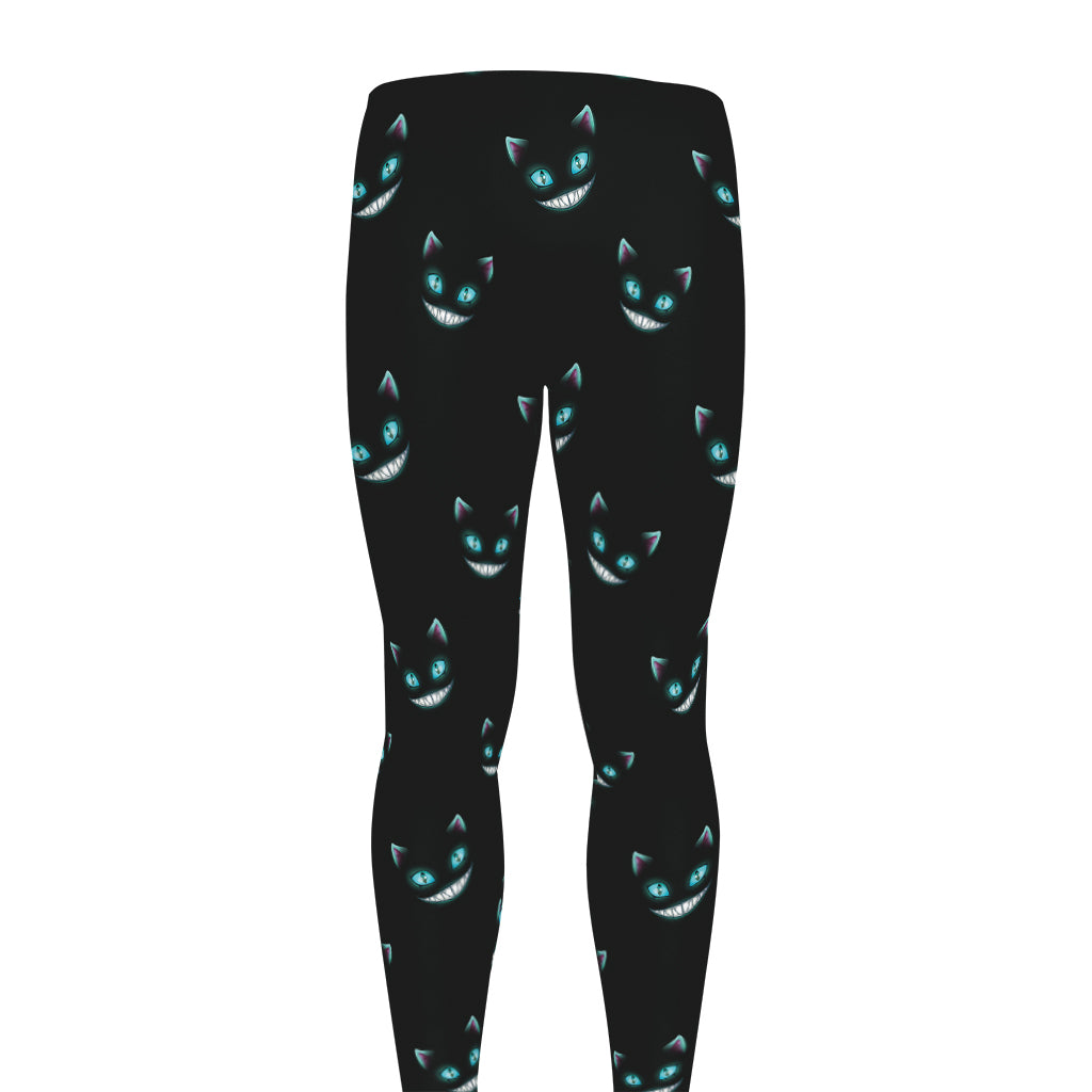 Black Cheshire Cat Pattern Print Men's leggings