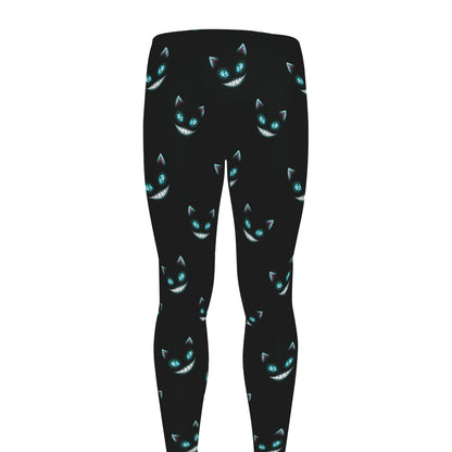 Black Cheshire Cat Pattern Print Men's leggings