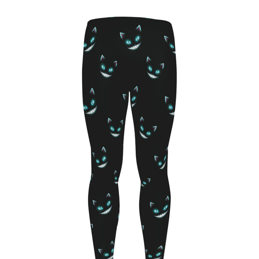 Black Cheshire Cat Pattern Print Men's leggings