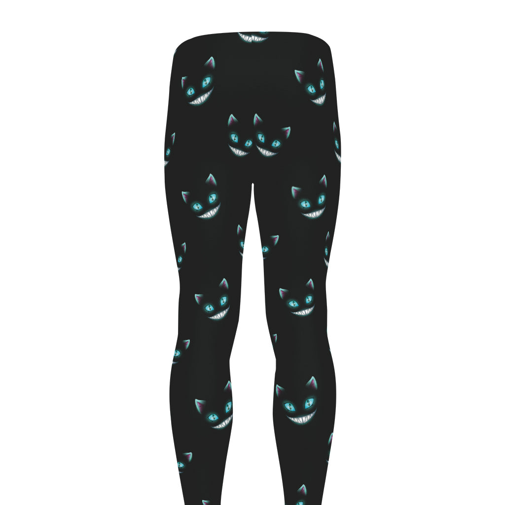 Black Cheshire Cat Pattern Print Men's leggings