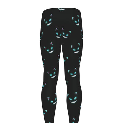 Black Cheshire Cat Pattern Print Men's leggings
