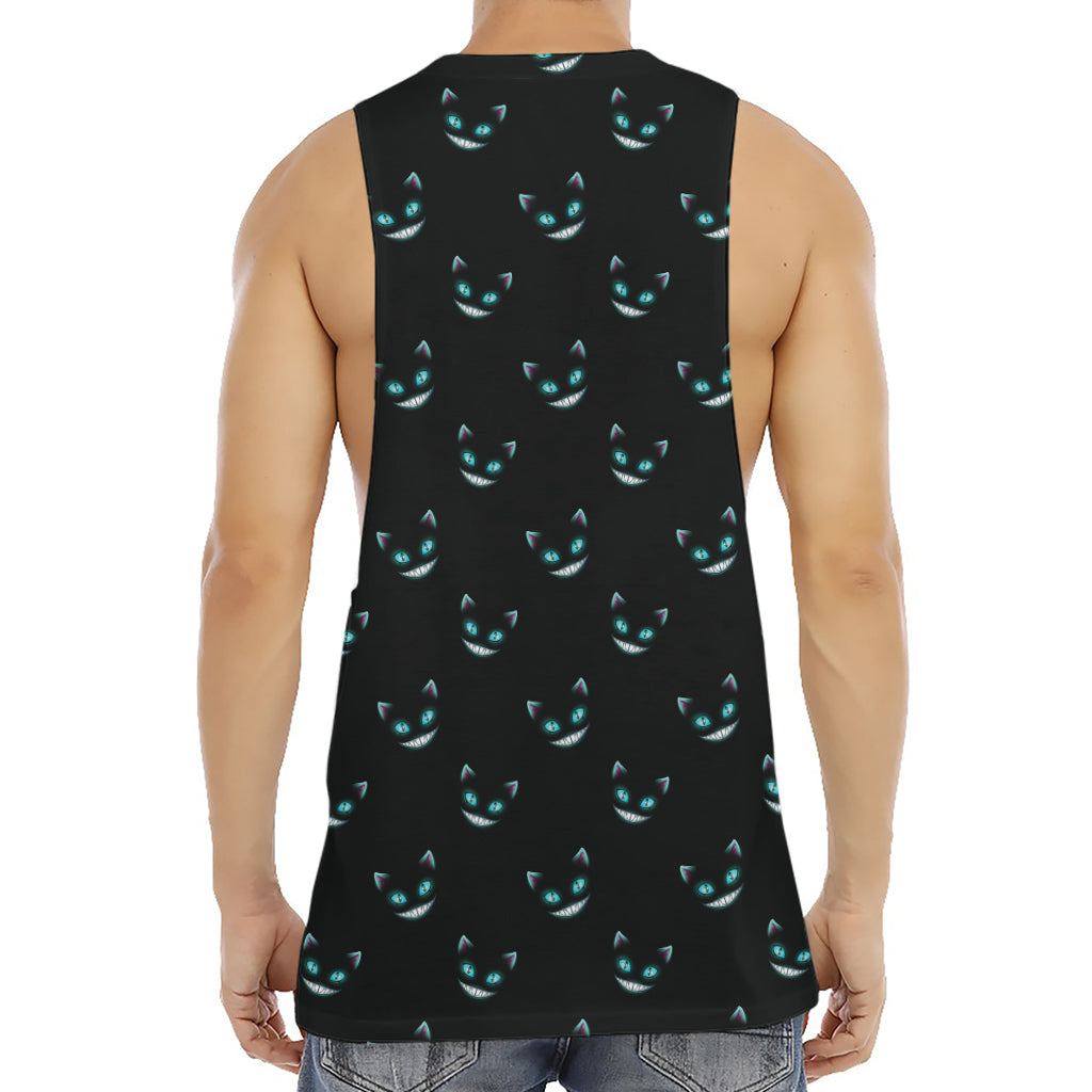 Black Cheshire Cat Pattern Print Men's Muscle Tank Top