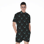 Black Cheshire Cat Pattern Print Men's Rompers