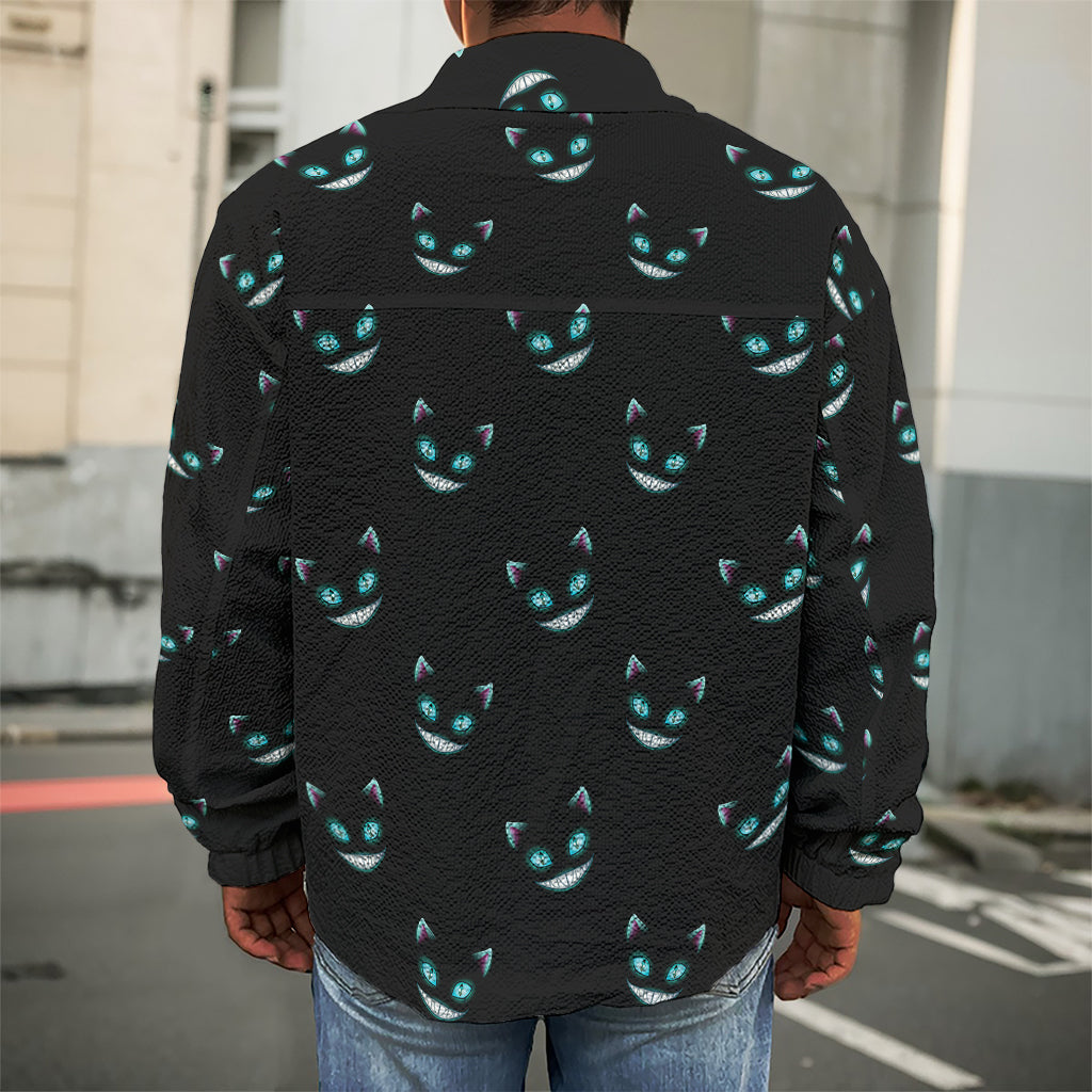Black Cheshire Cat Pattern Print Men's Shirt Jacket