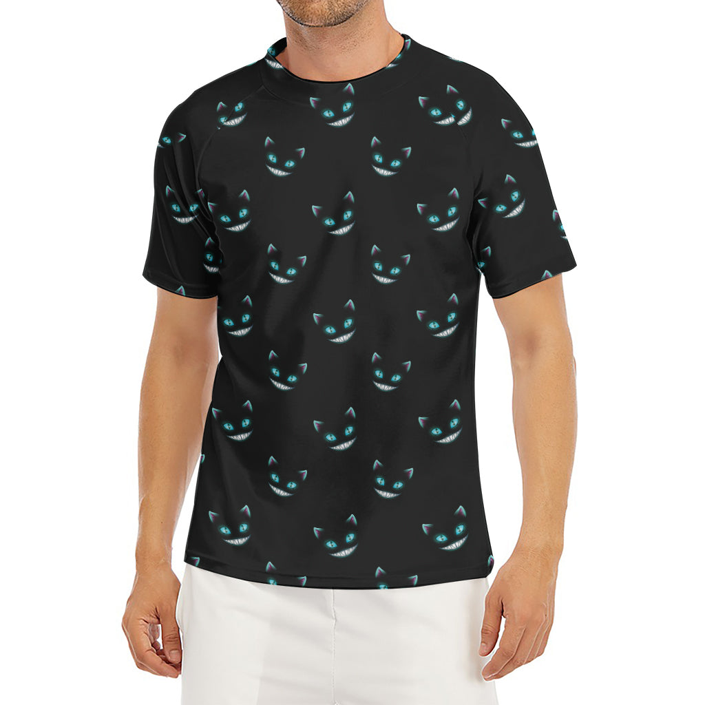 Black Cheshire Cat Pattern Print Men's Short Sleeve Rash Guard