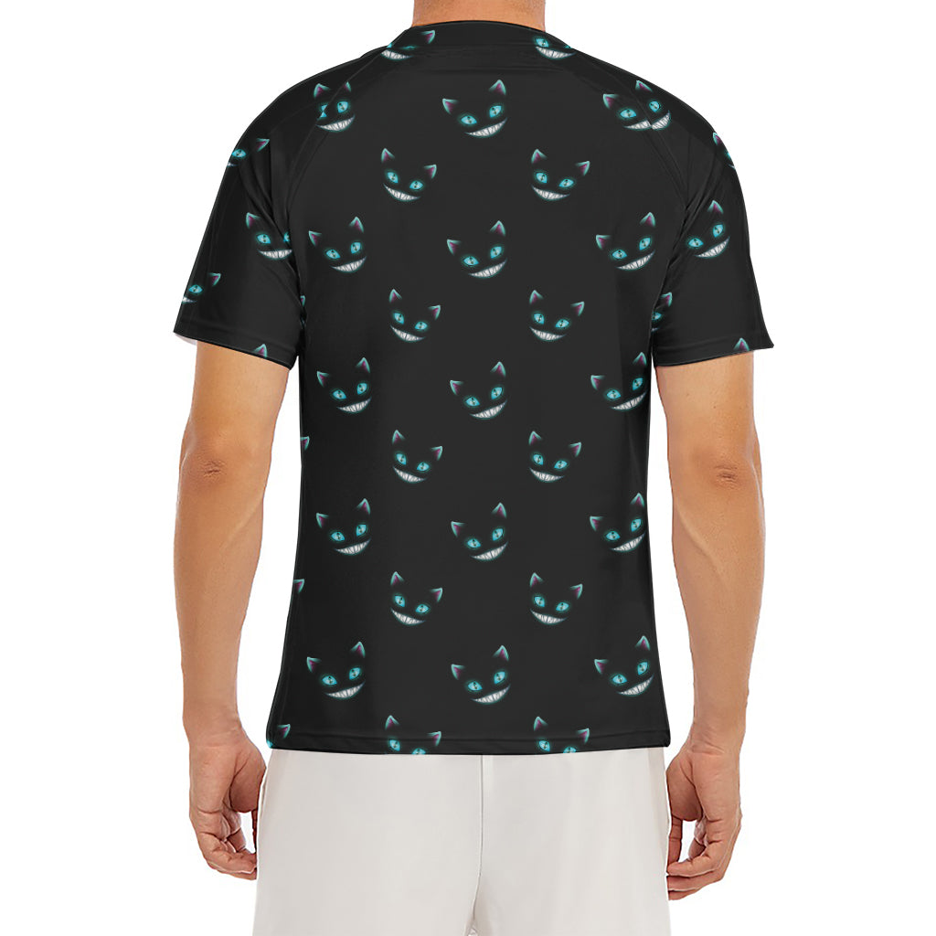 Black Cheshire Cat Pattern Print Men's Short Sleeve Rash Guard