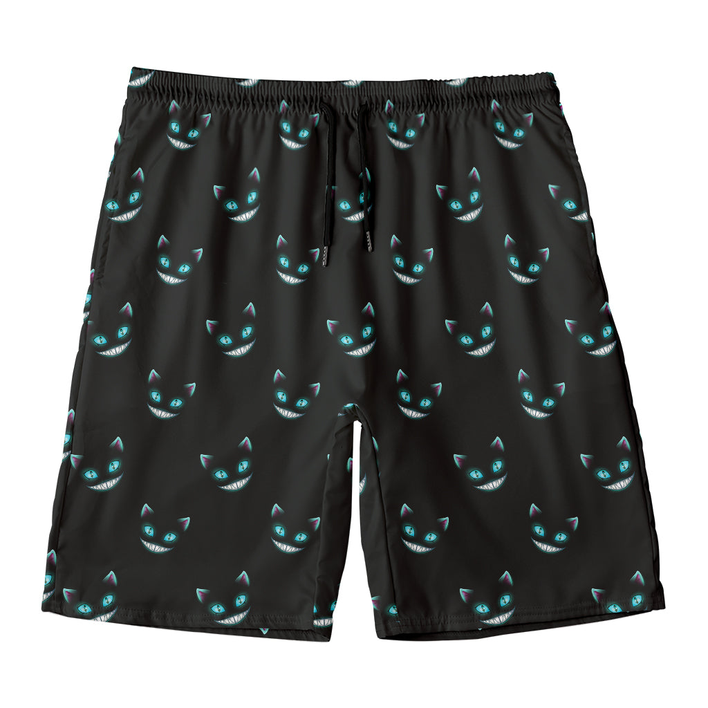 Black Cheshire Cat Pattern Print Men's Swim Trunks