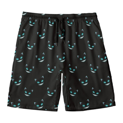 Black Cheshire Cat Pattern Print Men's Swim Trunks