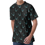 Black Cheshire Cat Pattern Print Men's Velvet T-Shirt