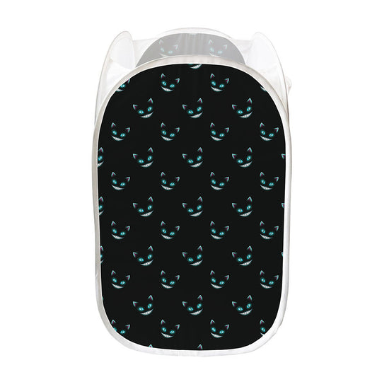 Black Cheshire Cat Pattern Print Mesh Laundry Hamper
