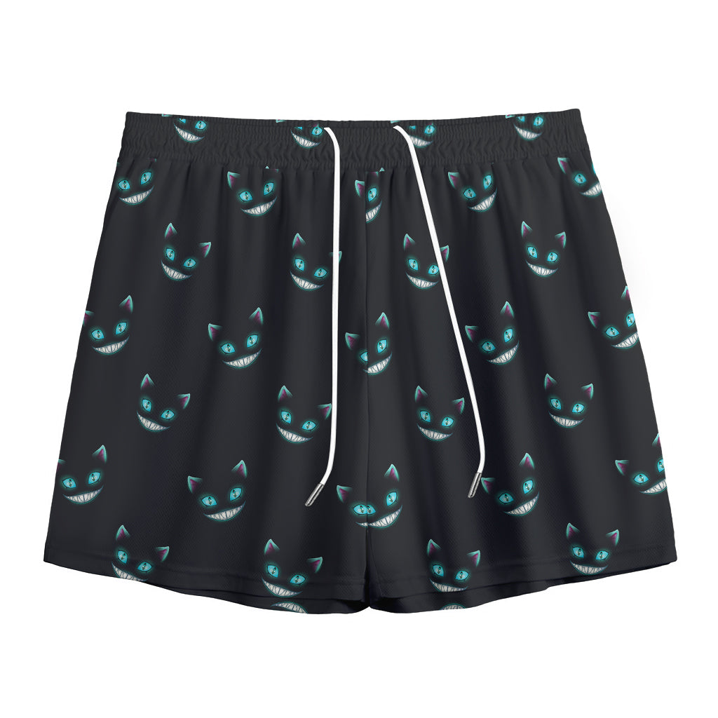 Black Cheshire Cat Pattern Print Mesh Shorts