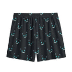 Black Cheshire Cat Pattern Print Mesh Shorts