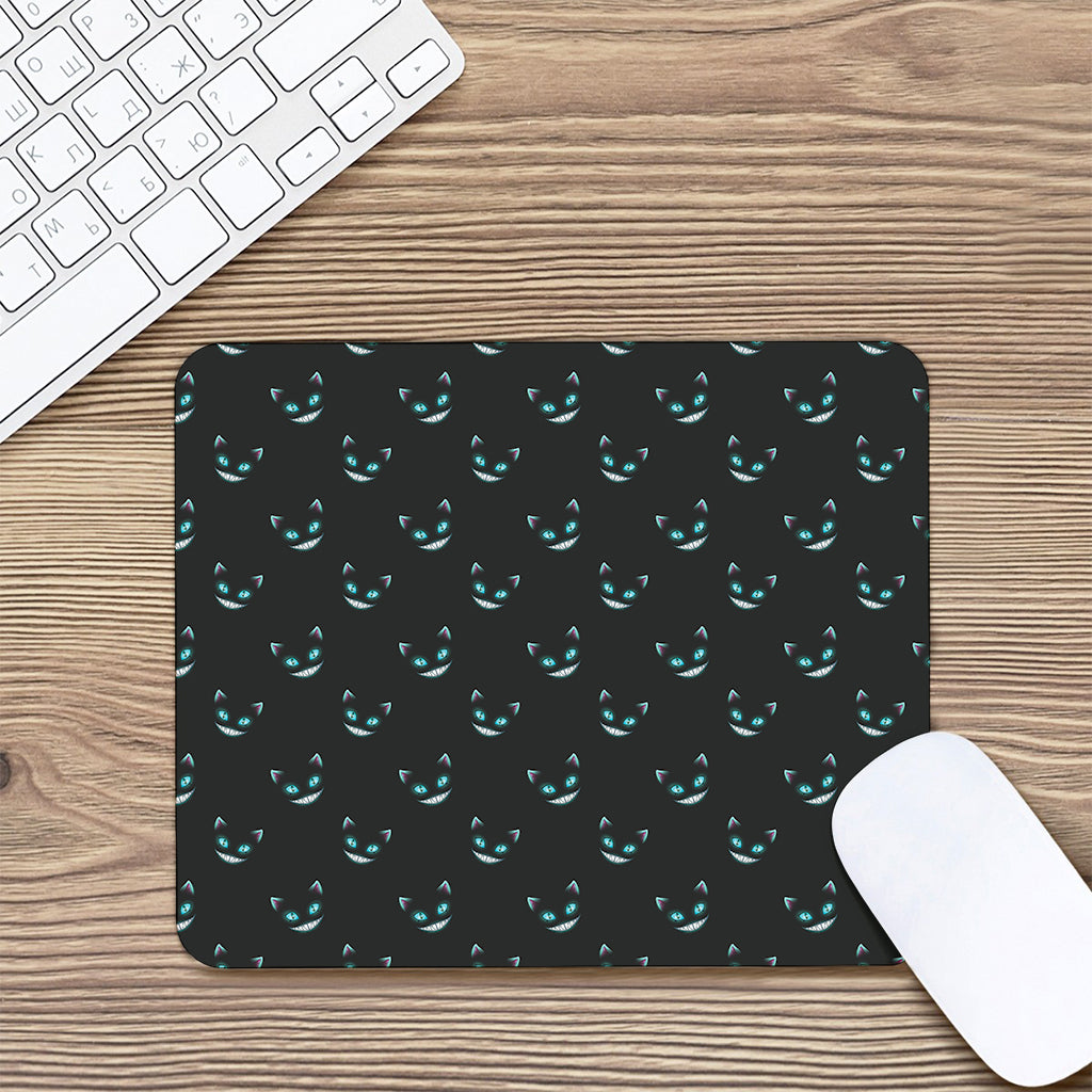 Black Cheshire Cat Pattern Print Mouse Pad
